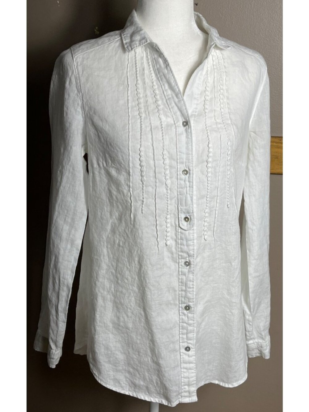 Malvin Linen Shirt White Button Tunic Texture Cottagecore Coastal Beach Luxury S